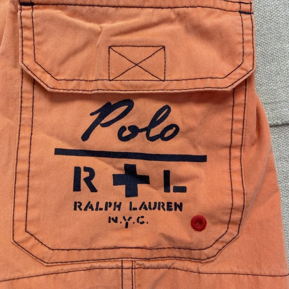Vintage Polo Ralph Lauren Board Shorts Mens 30 YNC Orange Navy Swim